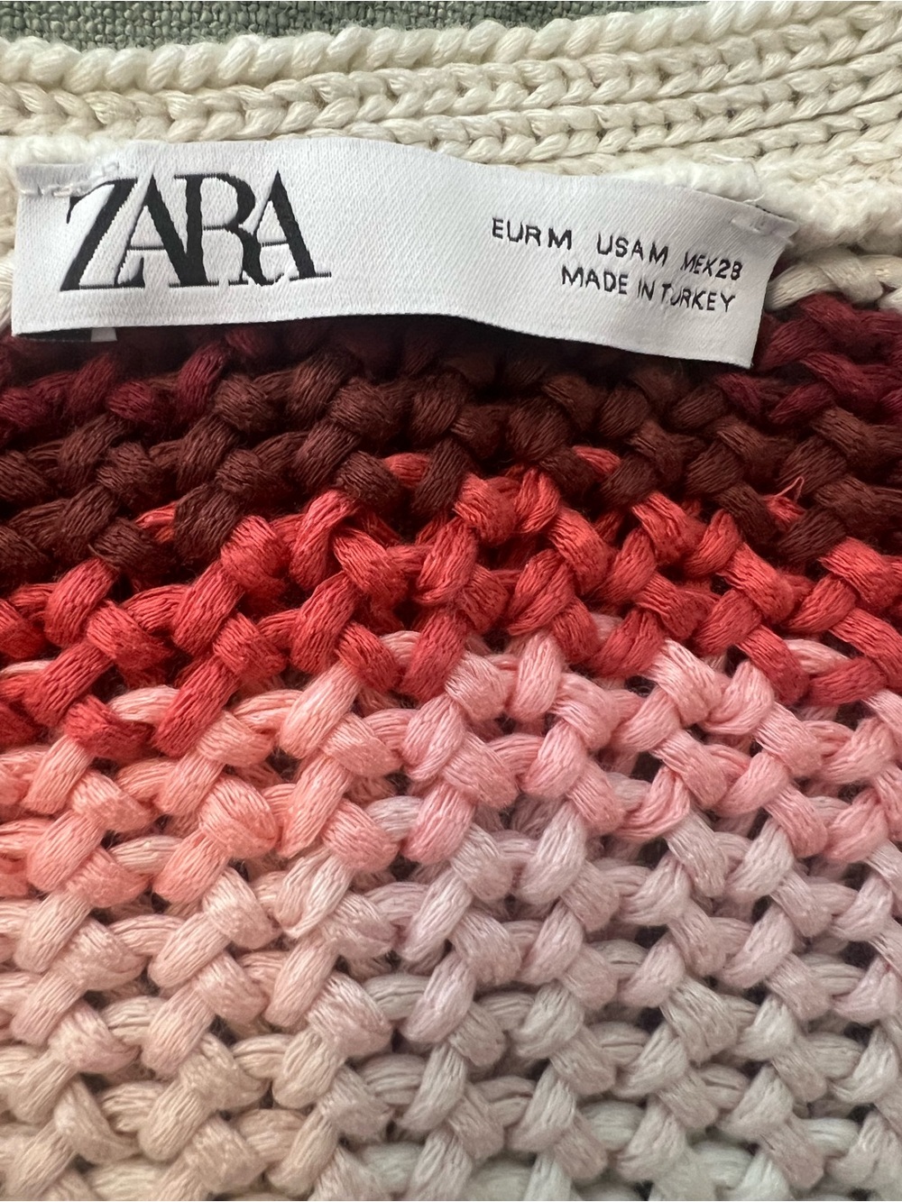 Zara Knit Crochet Maxi Dress Women Medium Pink Burgundy Striped Boho Beach - Picture 6 of 7